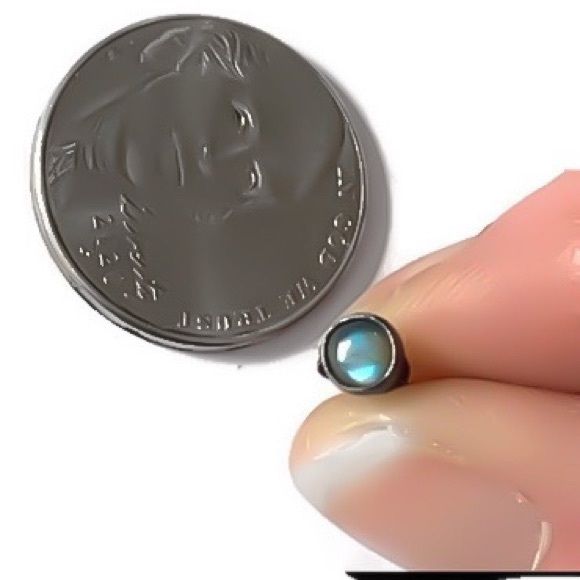 Oxidized Black 925 Sterling Silver Genuine Labradorite Gemstone Stud Earrings - Picture 6 of 10